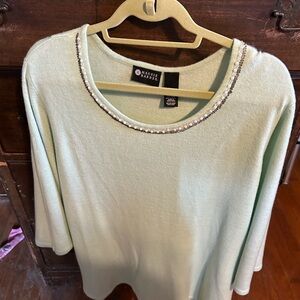 Maggie Barnes Light Green Scoop Neck Sweater